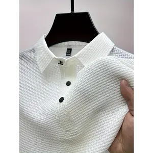 Men's Summer Shirt - Comfy Elastic Nylon Ice Silk, Solid Color Short Sleeve with Collar, Machine Washable, Shirt Plus Size