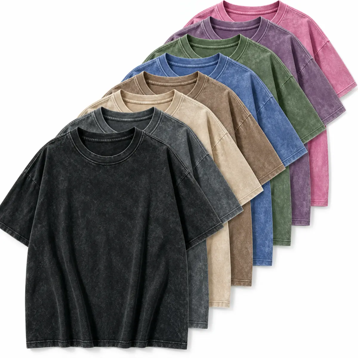 5 Pack Unisex Washed T Shirts, 100% Cotton Oversized Loose Fit Short Sleeve Crew Neck Tees, Casual Everyday Wear Tops for Men & Women