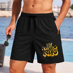 Men’s King Graphic Athletic Shorts Lightweight Quick Dry – Crown Letter Print Running Shorts with Zipper Pockets, Elastic Waist Drawstring, Breathable Workout Shorts for Gym, Streetwear, Summer Wear
