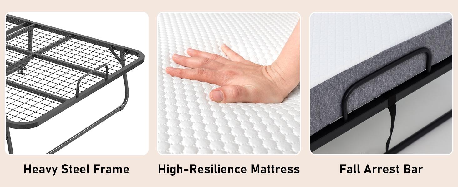 75" Space-Saving Rollaway Bed | Foldable Metal Frame w/Mattress + Storage Pocket | Portable Wheels Bed for Adults (Home/Office/Apartment)