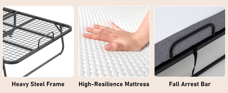 75" Space-Saving Rollaway Bed | Foldable Metal Frame w/Mattress + Storage Pocket | Portable Wheels Bed for Adults (Home/Office/Apartment)