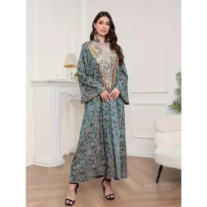 Middle East Cross-Border Muslim Evening Dress, Arab Dubai Gown with Tulle Embroidery and Sequins for Women