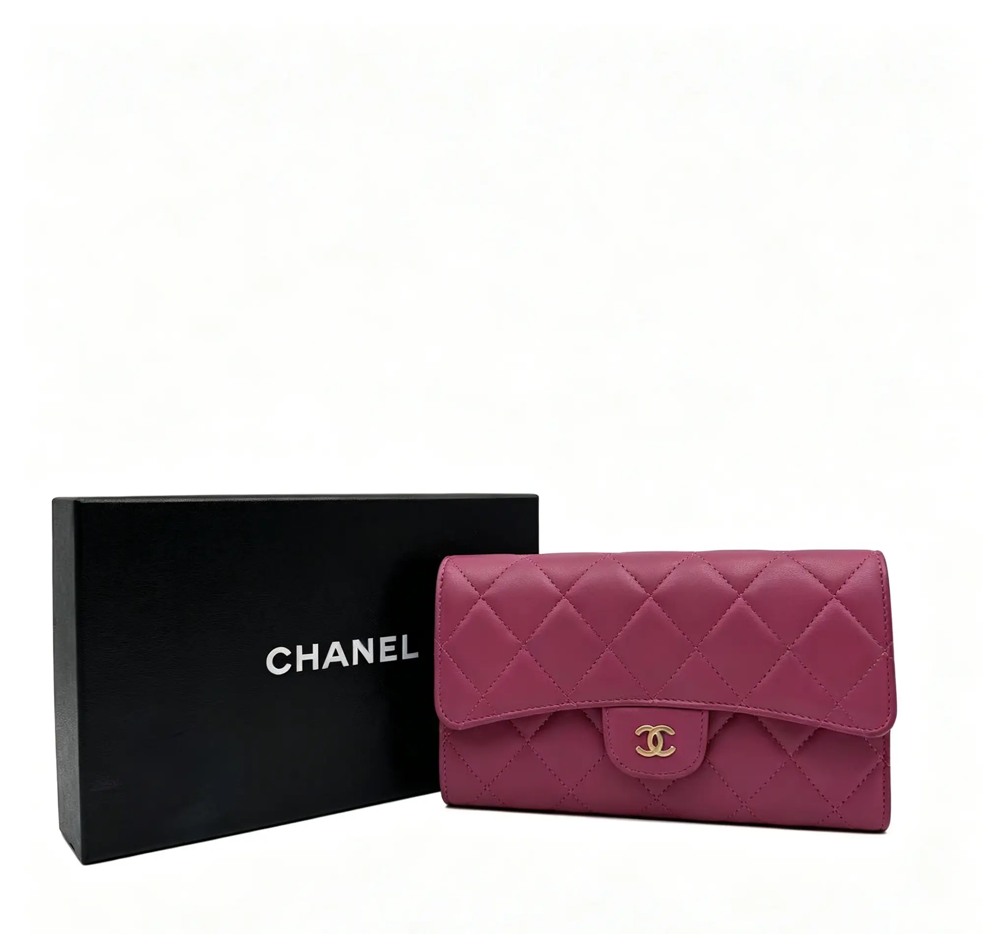 Pre-owned CHANEL H6 classic diamond check pattern long wallet h18313