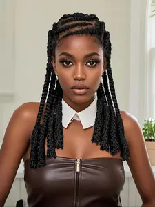 18 Inch Black Long Braided Wigs for Women, Gorgeous Fluffy Wigs with Baby Hair Bangs, Synthetic Braided Lace Wigs for Party, Daily Use, Knotless Fulani Braids