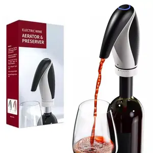 Kubedin Electric Wine Aerator Pourer Rechargeable 3-in-1 Automatic Wine Decanter Dispenser Preserver Penguin Shape Gifts for Wine Lovers (BLACK)