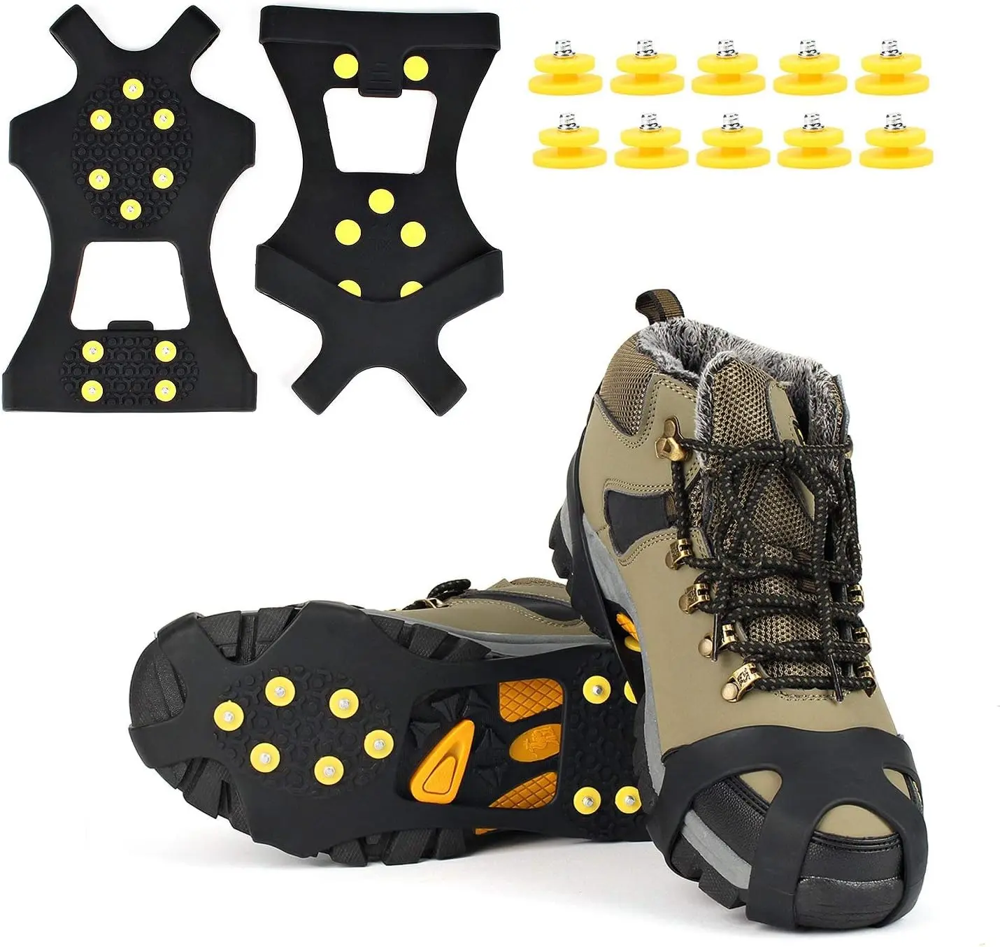 Non-slip Snow Walking Shoe Covers with Spikes 1 Pair Reusable Outdoor Crampons 10 Steel Studs for Hiking Climbing Ice Grips Shoe Cleats Sports Shoes
