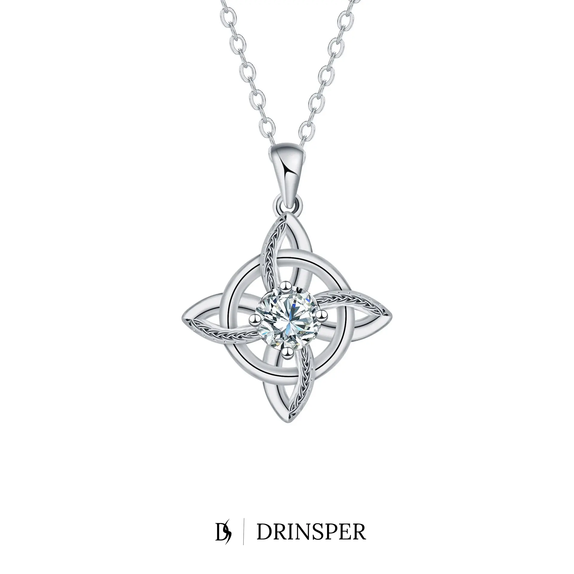 Drinsper Hecate Witches Knot Witchy Fashion Necklace for Women, Pagan Wiccan Gothic Celtic Knot Jewelry, Premium Cubic Zirconia, Silver-Plated Copper, Hypoallergenic Waterproof, 18+2in Chain, Jewelry Gifts