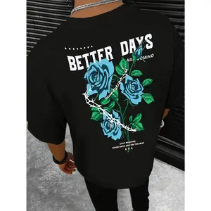 Better Days Blue Rose Graphic Tee Unisex Streetwear T Shirt Vintage Aesthetic Soft Cotton Crewneck Casual Daily Outfit For Men Women