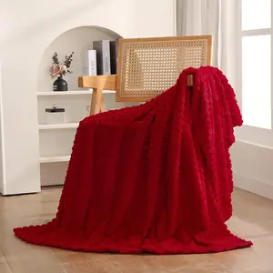 Red Throw Blanket 50"*60" inches Gifts for Mom Fuzzy 3D Jacquard Decorative Flannel Fleece Super Soft Plush Cozy Blanket for Couch Sofa Chair Lightweight