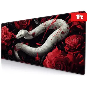 Snake & Rose Pattern Mouse Pad, Non-slip Rubber Base Mouse Pad, Fashion Gaming Mouse Pad, Office Desk Keyboard Mat for Home Office Game Room Desk
