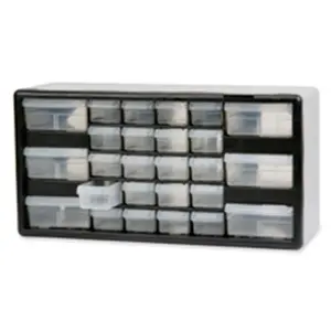 Akro-Mils Drawer Organizer Cabinet, 26-Drawer Stackable Storage Unit, 20in x 6.38in x 10.332in, Black-Gray Tool Case for Hardware