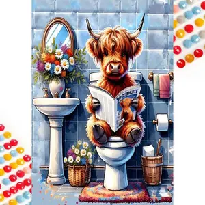 Cartoon Highland Cow Pattern DIY Diamond Arts Colorful Painting Kit Without Frame, DIY 5D Diamond Arts Colorful Painting Kit, Wall Art Decor for Home