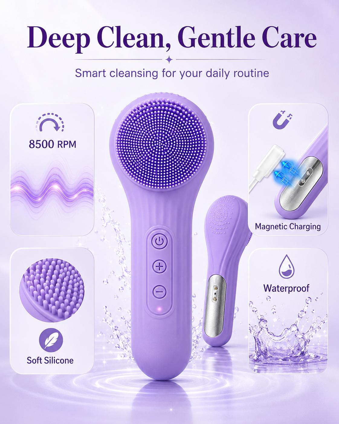 Electric Silicone Facial Cleansing Brush - USB-Rechargeable Waterproof Sonic Vibration Skin Massager (Beauty & Personal Care Facial Beauty Device), Face Scrubber Skin Care Devices, Massage Brush Skin Care Devices