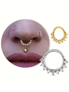 Luxurious 16g Cubic Zirconia Hinged Nose Ring, Women's Stainless Steel Septum and Cartilage Piercing Jewelry, Perfect Gift for Holidays, Hinged Nose Hoop
