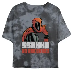 Junior's Marvel Deadpool Distressed Sshhhh No One Cares Crop T-Shirt