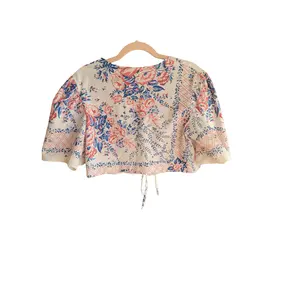 Norma Tie Front Crop Top Boho Fabric