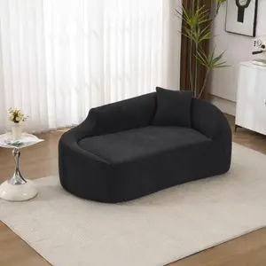 Bellemave LY-048 Compression Curved Chaise Longue Chair - Indoor Modern Chenille Loveseat Couch, Deep-Seat Sofa Bed with 1 Pillow, Sleeper for Living Room, Bedroom