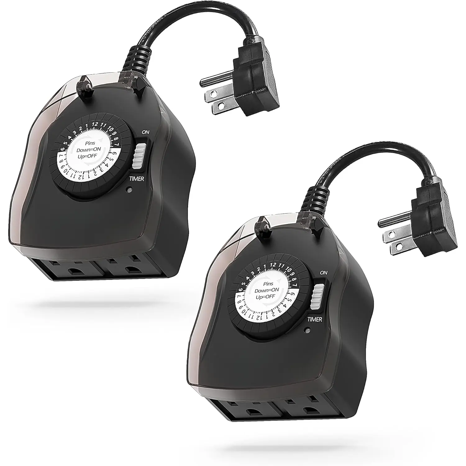 Outdoor Timers Waterproof, 24 Hour Mechanical Outdoor Timer for Lights, Outdoor Outlet Timer, 2 Grounded Outlets for Yard and Garden, 15A 1/2HP, CSA Listed, 2 Pack