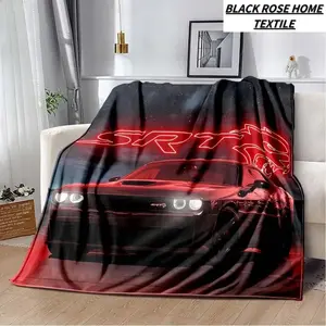 Dodge SRT Hellcat Racing Flannel Blanket Muscle Car Fans Machine Washable Super Soft Throw for Kids Adults Bed Sofa Birthday Gift