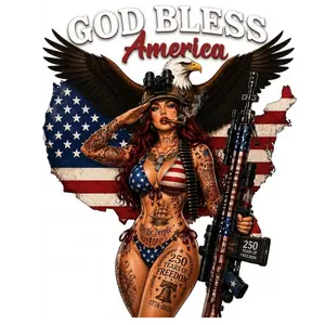 Set Of God Bless America Patriotic Tactical Pin Up Sticker, America 250 Years Freedom 1776–2026 Decal, Eagle Flag Military Girl Vinyl Sticker