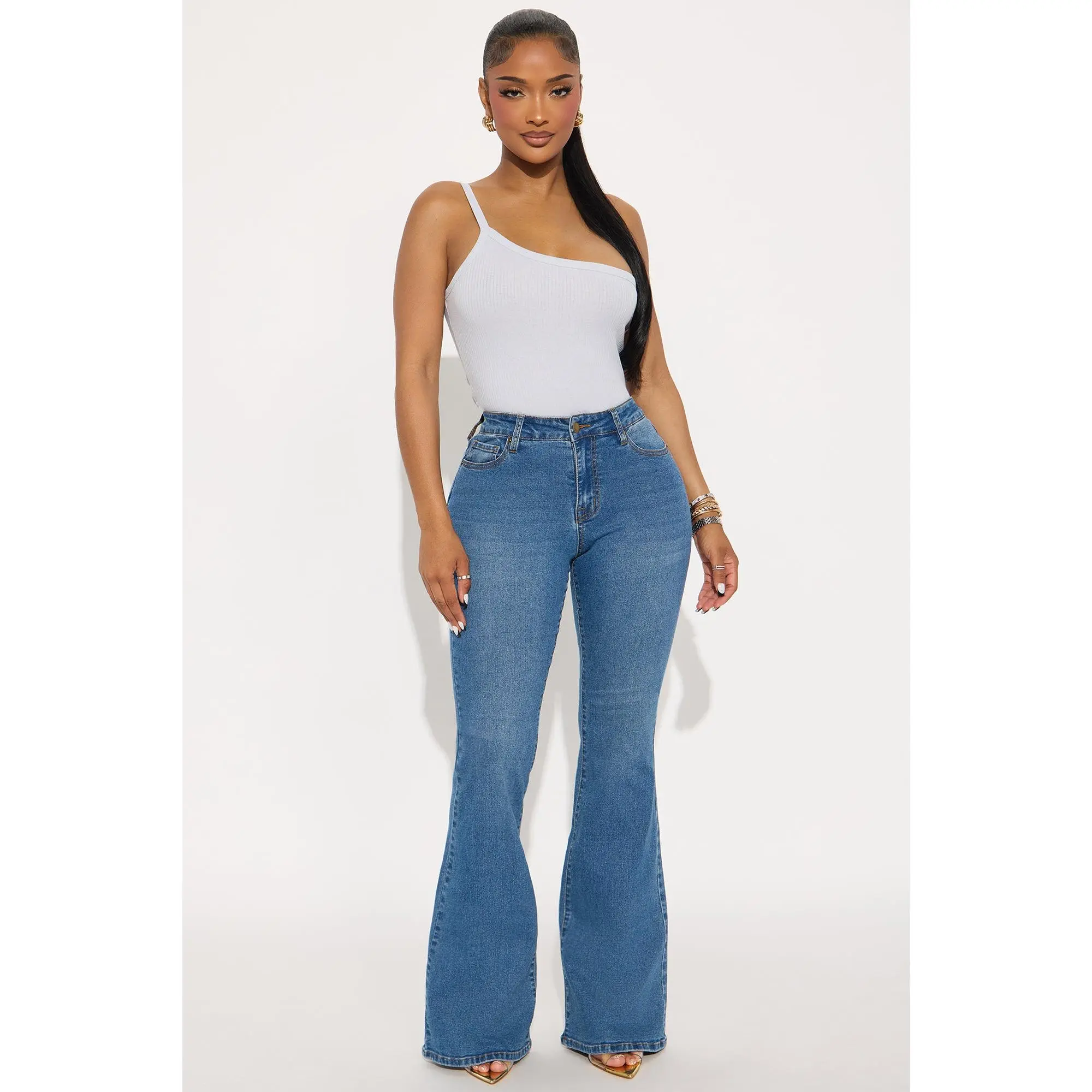 Tall Vibe Check Curvy Stretch Flare Jeans  - Medium Wash