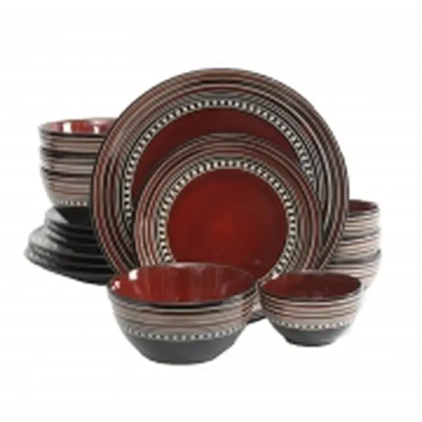 Elite Cafe Versailles Double Bowl Dinnerware Set, Red - 16 Piece