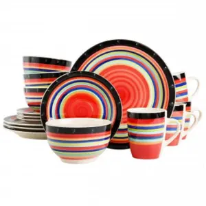 Gibson Home  Casa Stellar Round Sto are Dinnerware Set, Red - 16 Piece