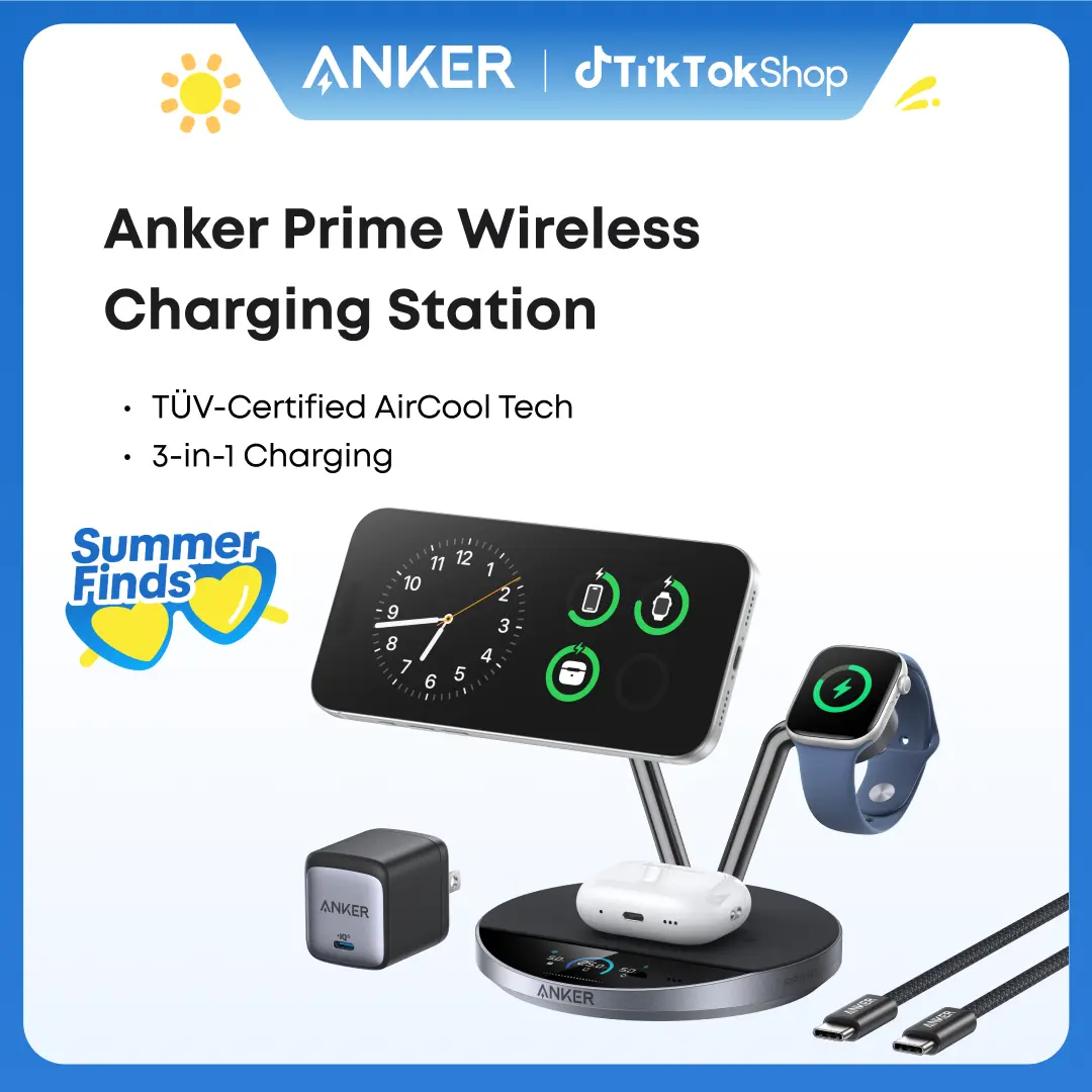 Anker Prime MagSafe Charger Compatible, 3-in-1 Charging Station, Qi2 25W Certified Wireless Charger Dock Stand, Smart Display with TEC Active Cooling, for iPhone 17, Apple Watch, AirPods, and More