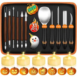 31 PCS Pumpkin Carving Kit: Pumpkin Carving Tools, Halloween Pumpkin Carving Kit with Stencils Candles Carrying Case, Professional Pumpkin Carving Set Knife for Adults Kids Family Halloween Party