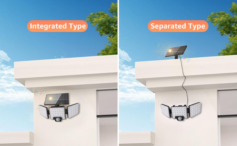 Lepro Solar Security Lights Outdoor Motion Sensor, 2 in 1 Separated and Integrated Remote Control IP65 Waterproof Solar Lights with 2 Light Modes, 3 Heads Floodlight for Garden Yard Garage, Solar Outdoor Lights, 1000 Lm