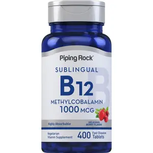 Piping Rock Vitamin B12 Sublingual Tablets | 1000 mcg | 400 Pills | Methylcobalamin Supplement for Women and Men | Berry Flavor | Vegetarian, Non-GMO, Gluten Free