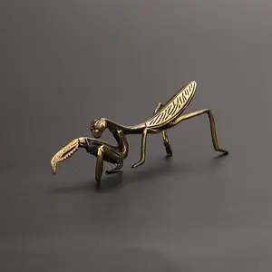 Solid Copper Mantis Ornament, Tea Ceremony Brass Tea Pet, Antique-Style Copper Insect Micro-Carving, Ancient Bronze Artifact, Copper Craft Mini Ornament, Decorative Figurines, Collectible Room Decor