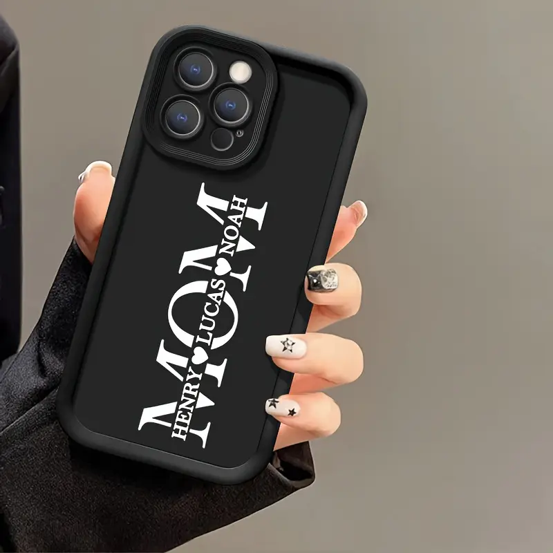 Personalized MOM Big Letter With Two Children Names Design Phone Case Compatible With iPhone 11 12 13 14 15 16 17 Pro Max Plus 17 Air Customized Mom Name Children's Names Solid Color Soft TPU Protective Cover Thanksgiving Mother's Day Gift