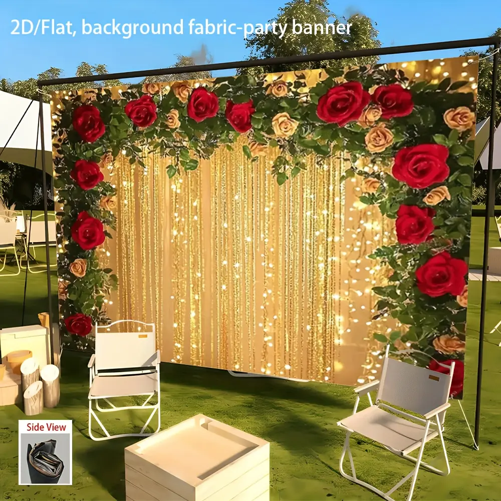 Gold Rose Arch Background Cloth, Party Background Decoration, Elegant Roses & Sparkling Gold Accents, Wedding Birthday Anniversary Valentine's Day Decor, Wedding Arched Backdrop, Event Props