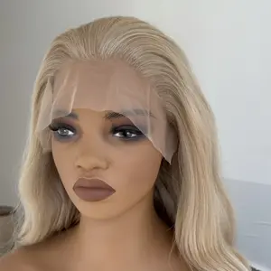 Layered Mixed Blonde Women Heat Resistant Hair 13X4 inch Large Area Pre plucked Lace Frontal Wigs Soft Long Wavy