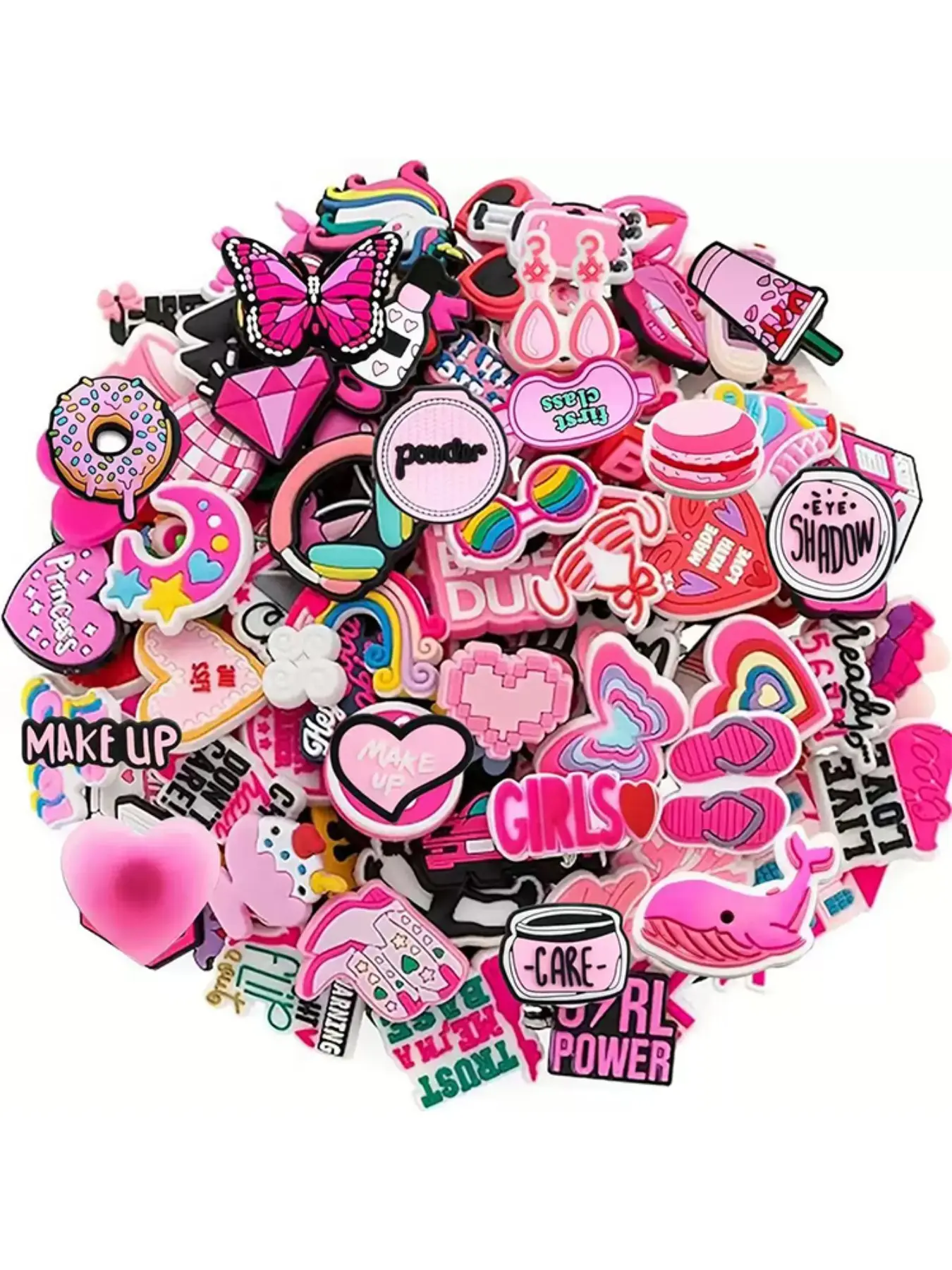 20/30/50 Pieces Pink Series Random Style Shoe Charms Set For Bubble Slides Clogs Sandals,PVC Shoe Decorations Accessories Buckle For Christmas Birthday Gifts