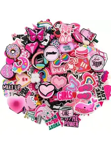 20/30/50 Pieces Pink Series Random Style Shoe Charms For Bubble Slides Clogs Sandals,PVC Shoe Decorations Accessories Buckle For Christmas Birthday Gifts