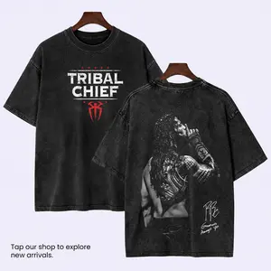 Roman Reigns Tribal Chief Wrestling 2 Sided Washed T-Shirt – Heavy Fabric Menswear Casual Classic, Oversized Cotton Graphic Tee, Vintage Streetwear, Gift for Fan