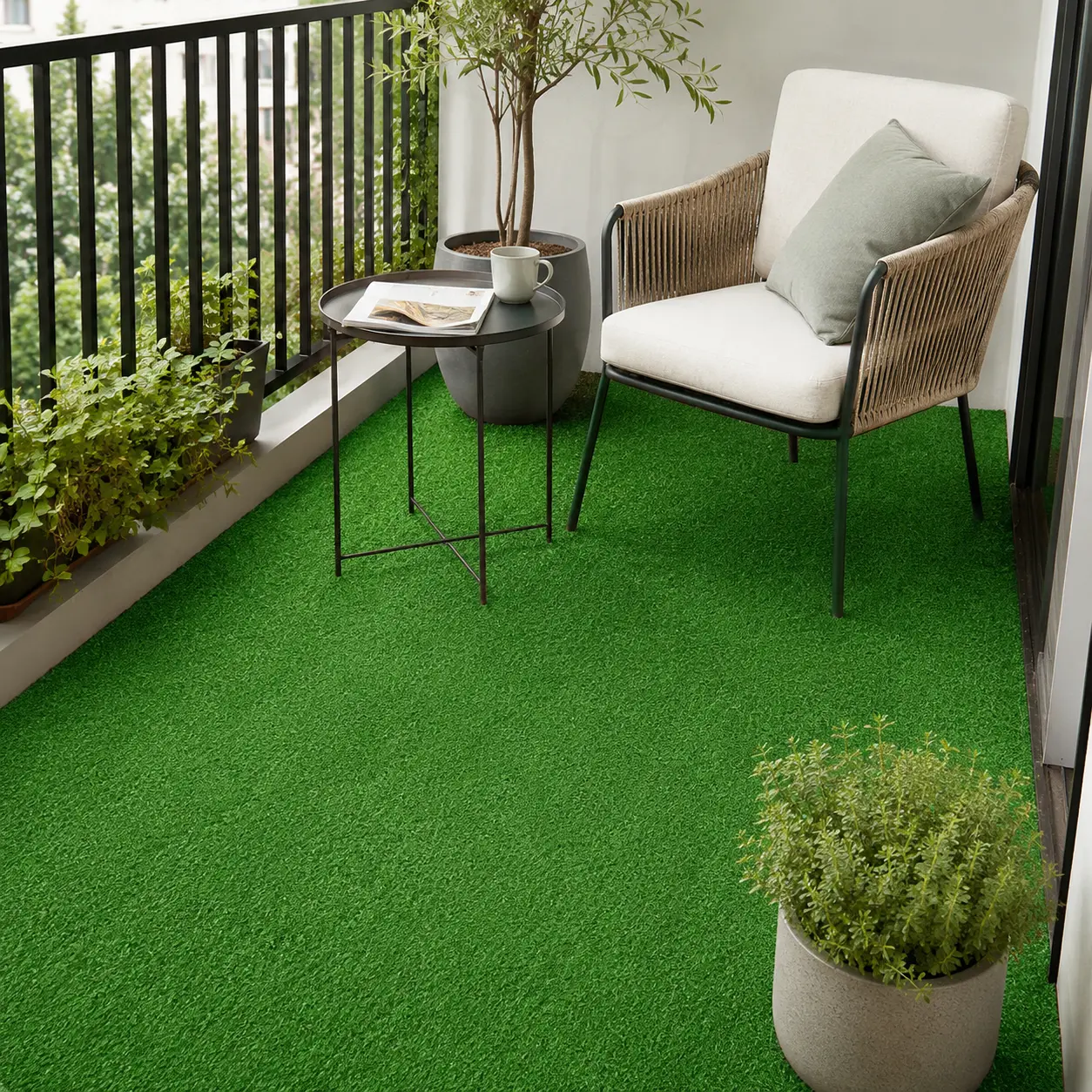 Artificial Grass Turf Rug, 0.2 Inch Low-Pile Synthetic Grass Mat with Dense Fibers and Black Backing, Easy-Cut Pet-Friendly Faux Lawn Carpet for Indoor Outdoor Patio, Balcony, Garden, Dog Area and Home Decor
