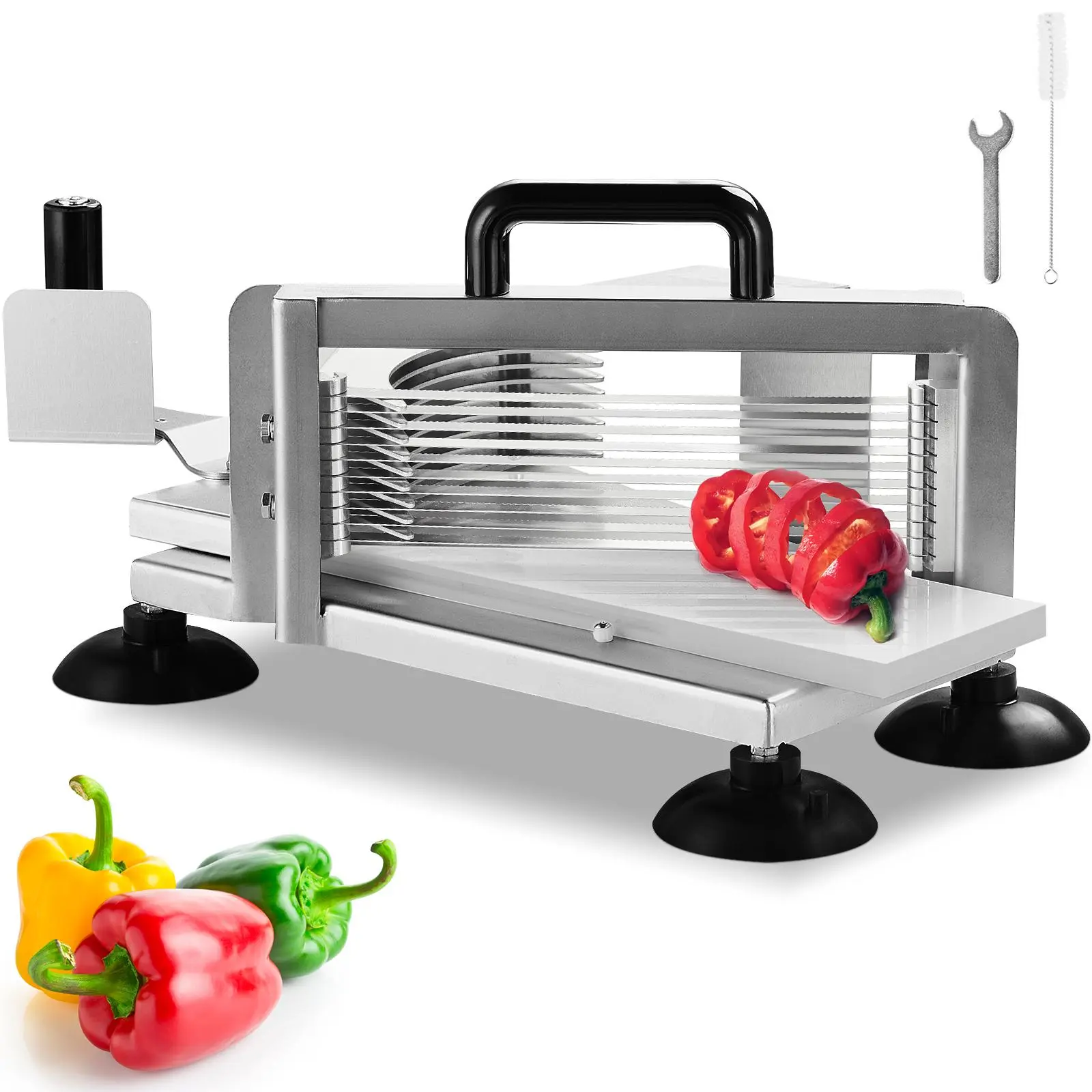 【Summerfinds】VEVOR Commercial Tomato Slicer,  , 3/8 inch Tomato Cutter Slicer, Stainless Steel Heavy Duty Tomato Slicer Machine, Manual Tomato Slicer with Non-slip Feet, for Cutting Tomatoes, Cucumbers, Bananas Kitchen Utensils