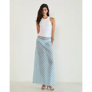 Surina Maxi Skirt in Blurred Check Blue