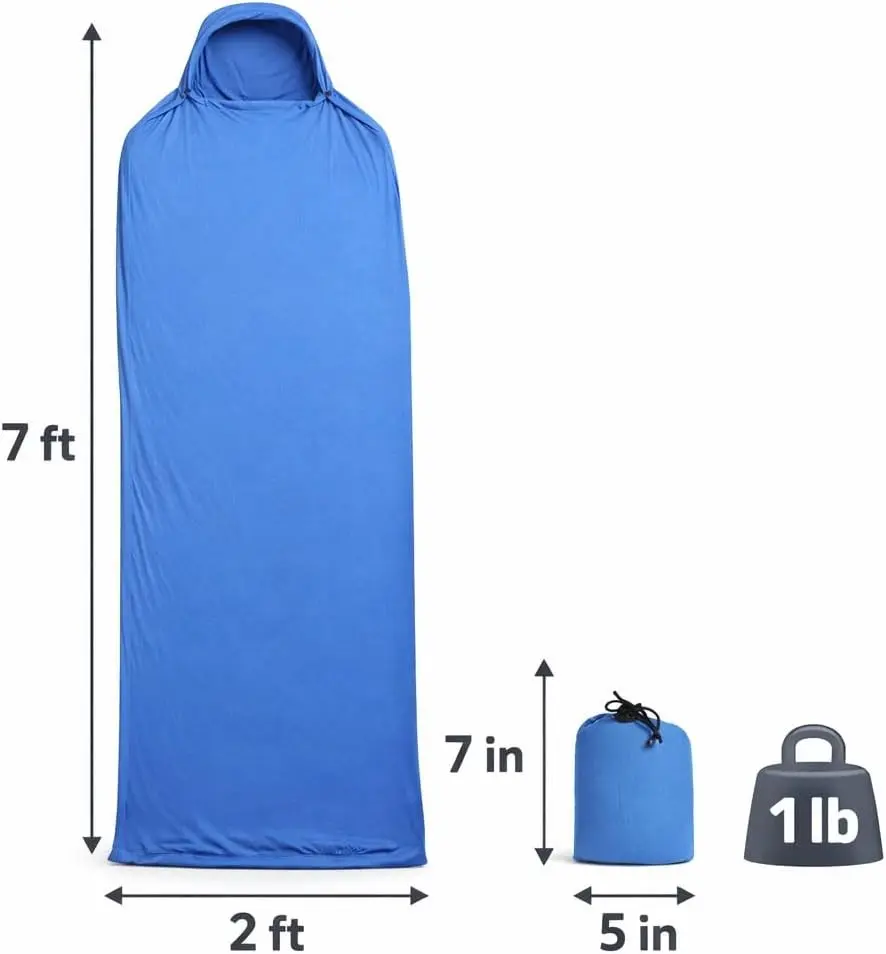Ultralight Insulated Wearable Sleeping Bag Liner with Hood, 1 lb Portable Lightweight Backpacking Blanket Sack for Outdoor Camping