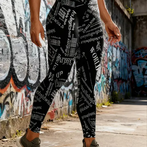 Women's All Over Letter Print High Waist Stretchy Soft Leggings, High Waisted Leggings, Casual Comfy Skinny Pants for Daily Wear, Ladies Bottoms for All Seasons