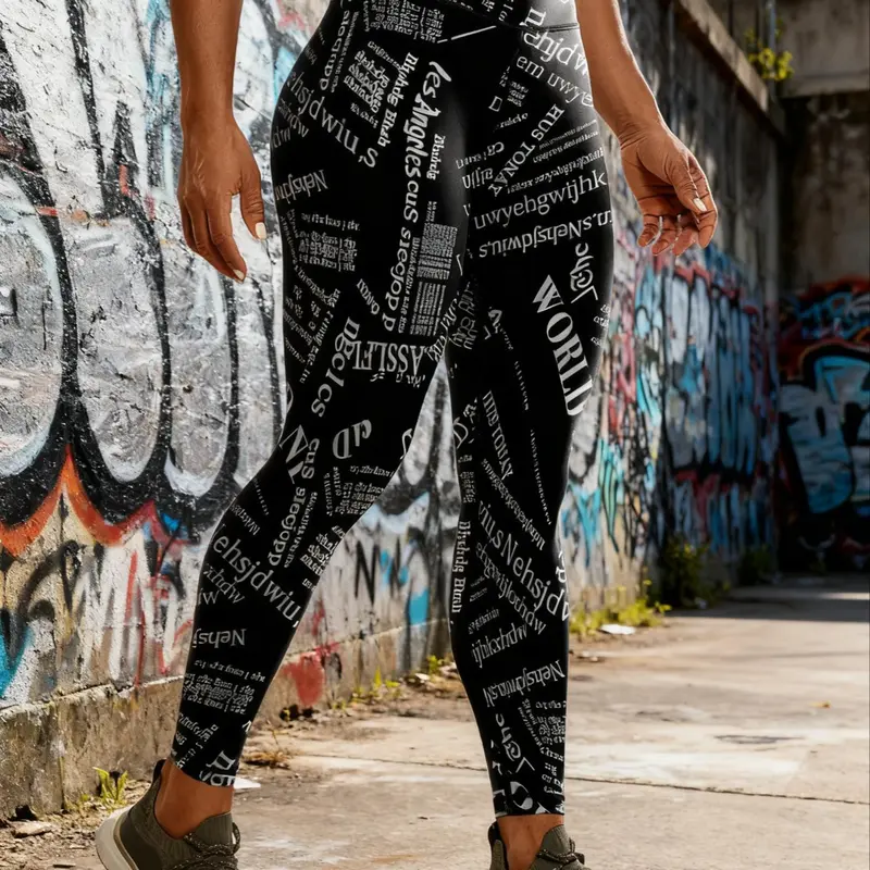 Women's All Over Letter Print High Waist Stretchy Soft Leggings, High Waisted Leggings, Casual Comfy Skinny Pants for Daily Wear, Ladies Bottoms for All Seasons