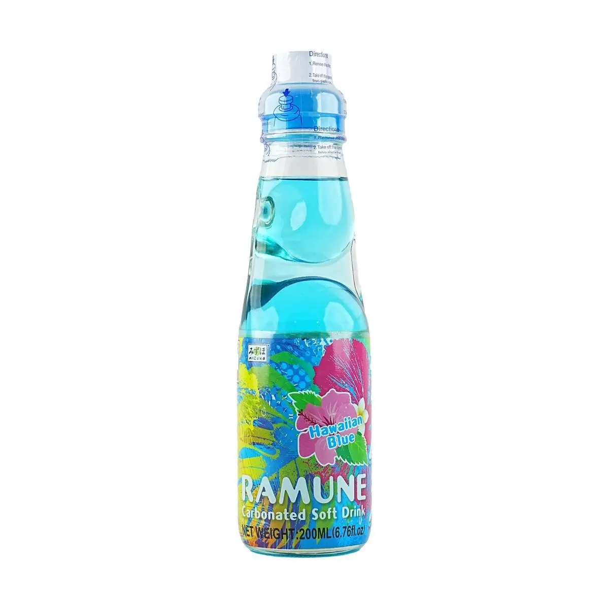 MIZUHO Ramune Soda Hawaiian Blue Tropical Fruit Flavor - Refreshing Japanese Soda Drink 200ml