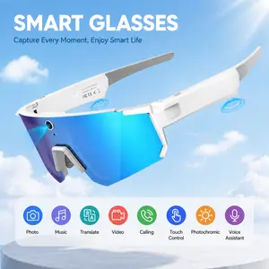 Smart Sports Glasses with 8MP Camera, 2K Photo/1200P Video Recording Wearable Glasses, IP54 Waterproof Multifunctional Wireless Audio Bluetooth Glasses with Headphone, Outdoor Sports Polarized Sunglasses with AI Voice Assistant, UV Protection Eyeglass