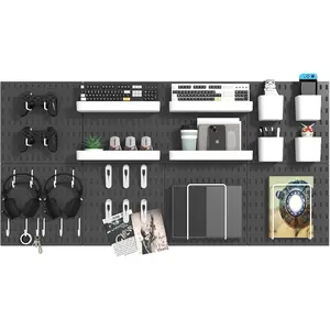 Pegboard Combination Kit, 8 Peg Boards and 30 Accessories Modular Hanging Black Pegboard for Walls, Office Wall Organizer, Keys Holder on Wall, Nursery Storage, 44"x22" Black