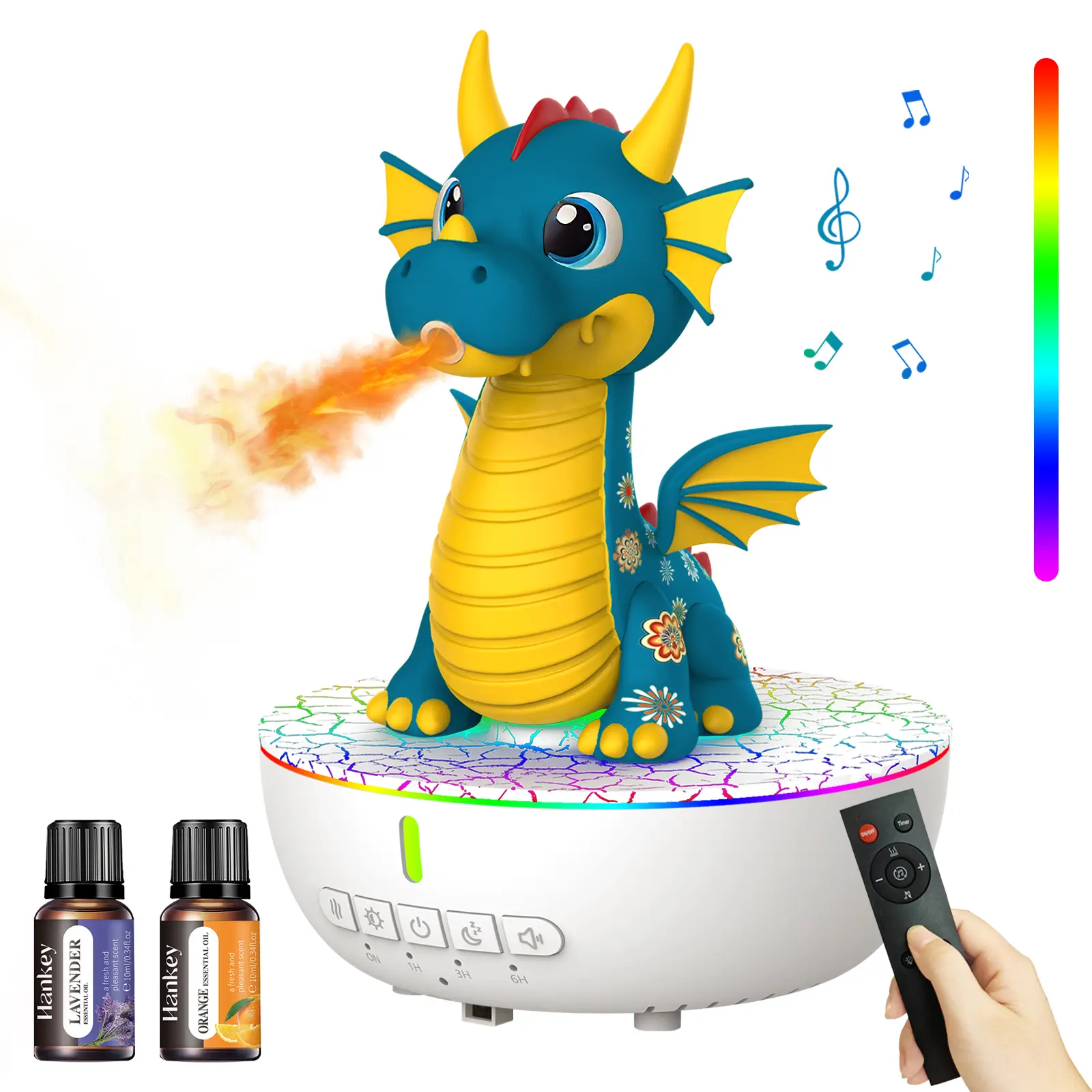 Flame Aroma Diffuser Humidifier for Teen Bedroom & Dorm, White Noise Machine + 7-Color LED Night Light, Sleep Routine Essential Oil Diffuser, Timer Remote, 2 Oils Included