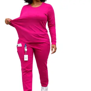 Heart Align Women's Performance Yoga Scrub Set - Hot Pink, 4-Way Stretch, Long Sleeve, 8 Pockets, Ultra Soft & Wrinkle-Resistant, Sizes XS-3X