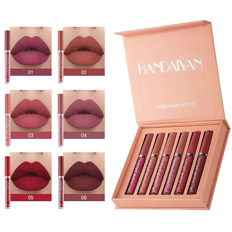 6Pcs Lipstick Makeup Set, Satin Texture Plumping Matte liquid Moisturizing Long-Lasting Wear Non-Stick Cup Not Fade Waterproof Smudge Proof Lip Gloss